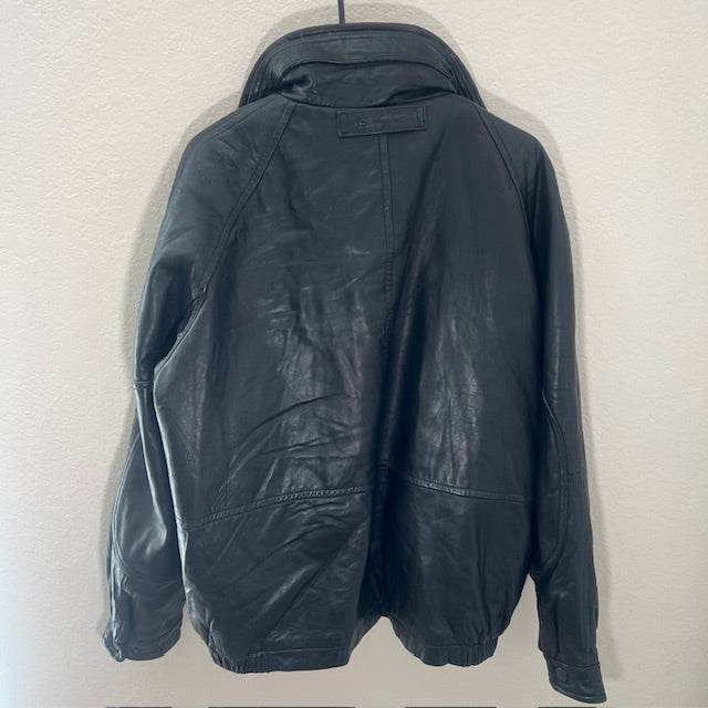 Nautica Black Leather Bomber Jacket